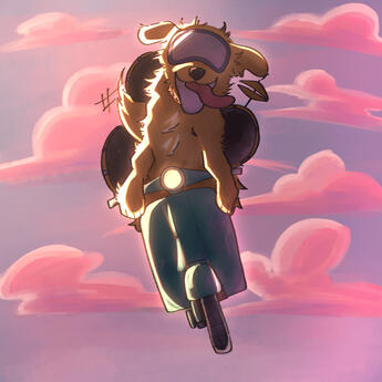 Dog on a Flying Scooter